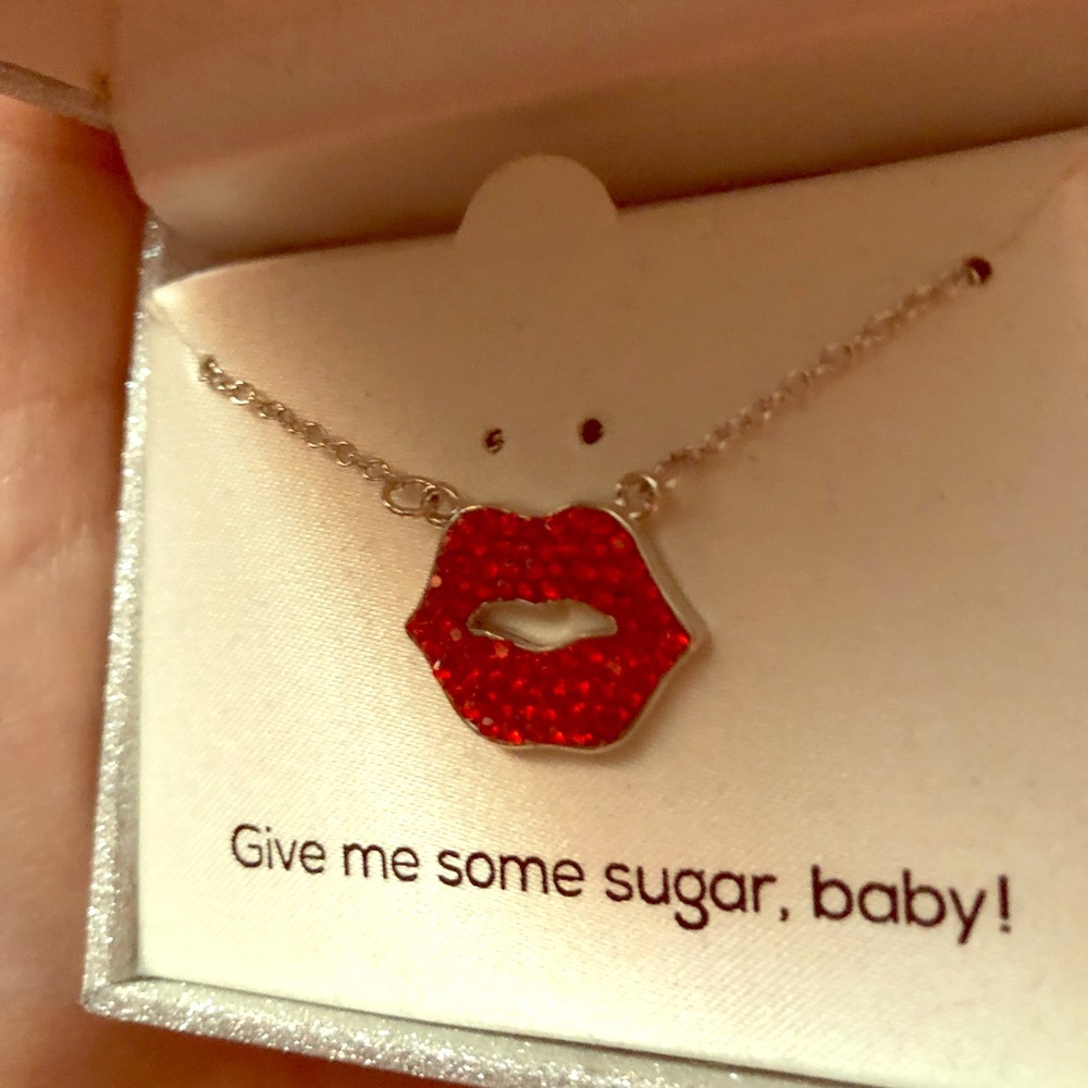 New Red Crystal Lips Necklace.